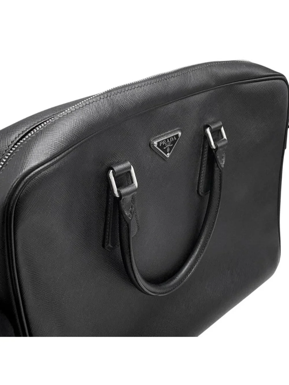 Prada Briefcase Saffiano Triangle Logo 2-Way Shoulder Black